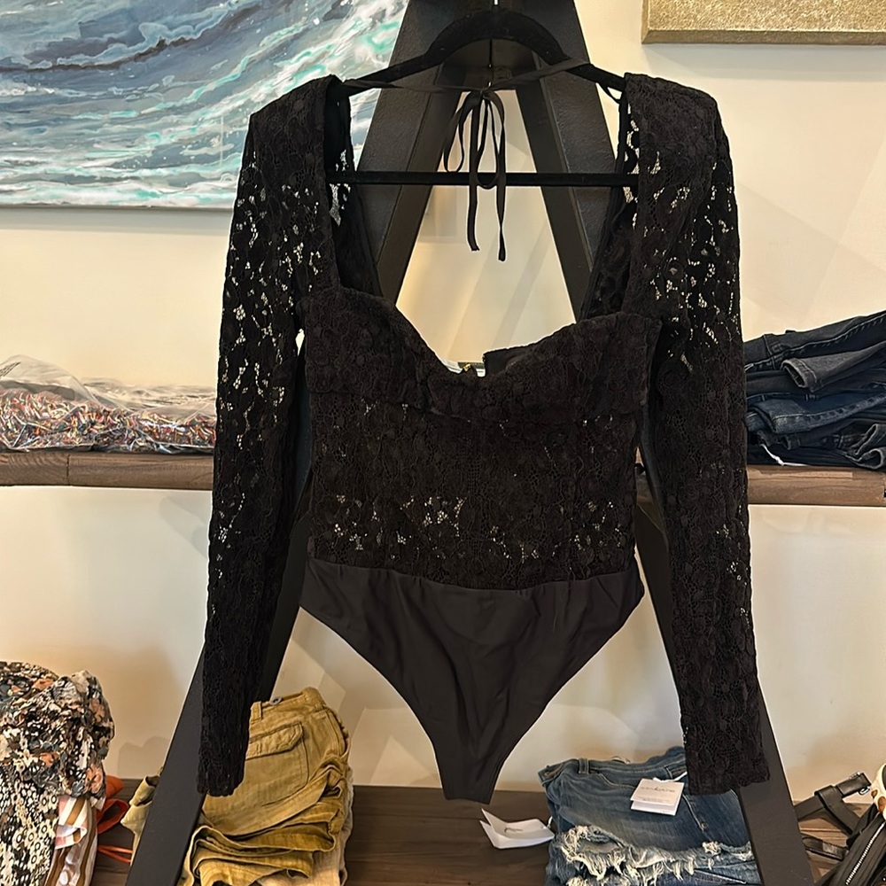 Black bodysuit Michael Costello x revolve
